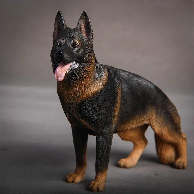 JXK 1/12 Scale Simulated Resin German Shepherd Model Police Dog Desktop Ornament Accessory Dolls Animal Model Toys