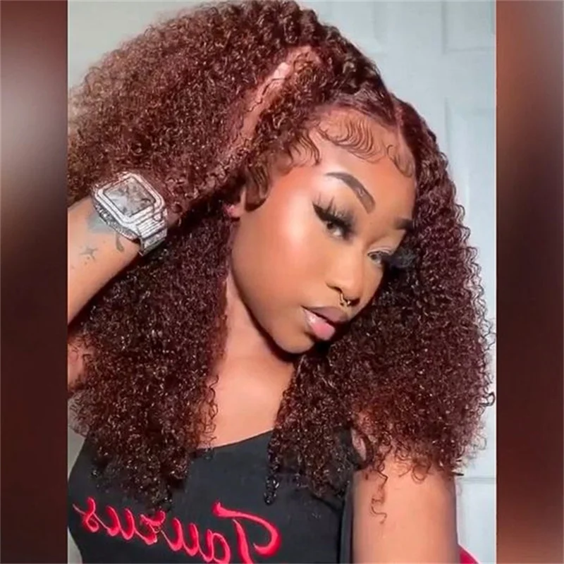 

Kinky Curly Wigs Reddish Brown 13x4 HD Transparent Lace Front Human Hair Wigs Deep Wave 360 Full Lace Frontal Wig Pre Plucked