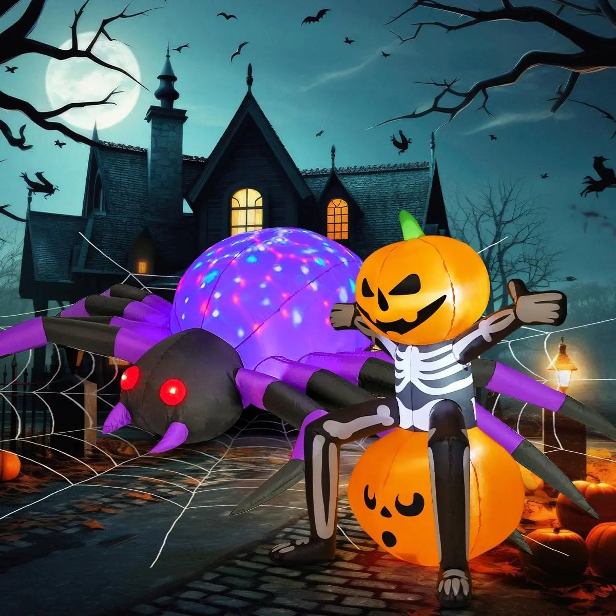 Halloween Inflatables Outdoor Decorations Spider and Skeleton Pumpkin