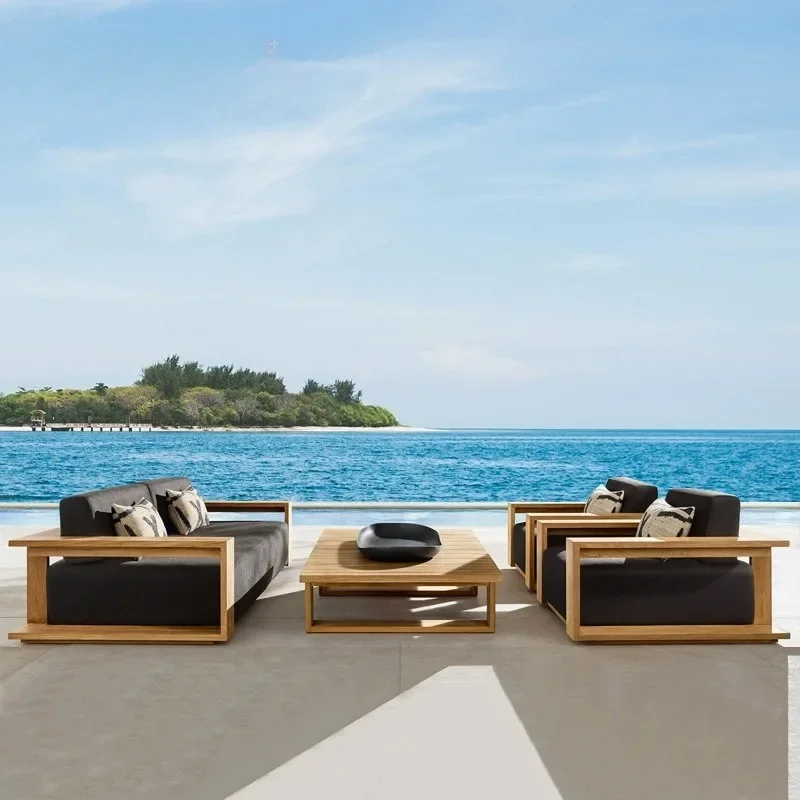 High-end villa solid wood  courtyard garden coffee table  leisure teak sofa resort bed and breakfast