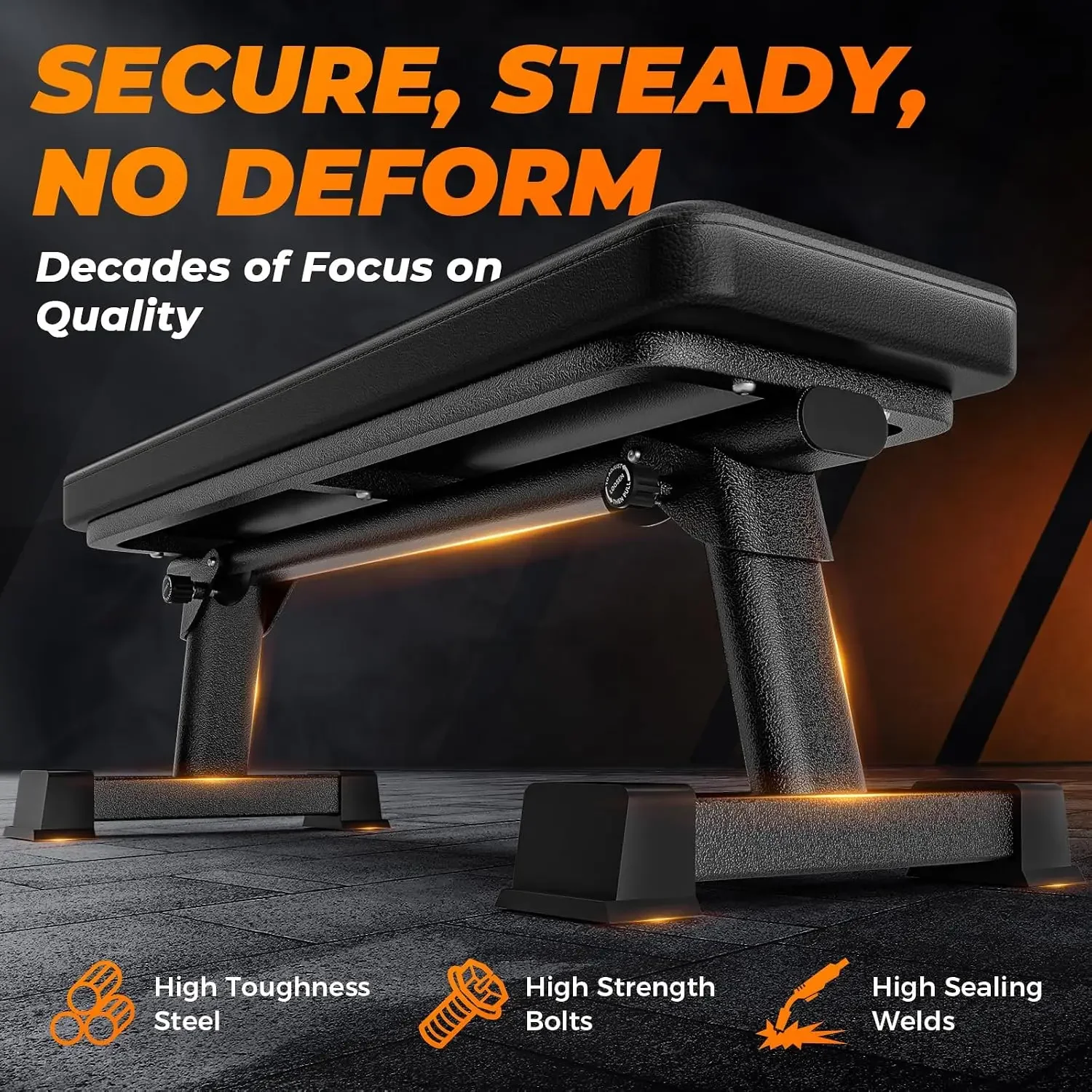 Semi-Commercial Foldable Flat Bench for Multi-Purpose Weight Training and Ab Workout, Flat Weight Workout Exercise Bench