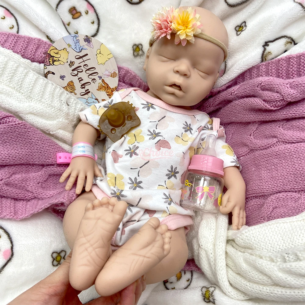 Cuerpo completo de silicona renacido bebé niña 45cm toque suave realista pesado compañero recién nacido muñeca para los futuros padres