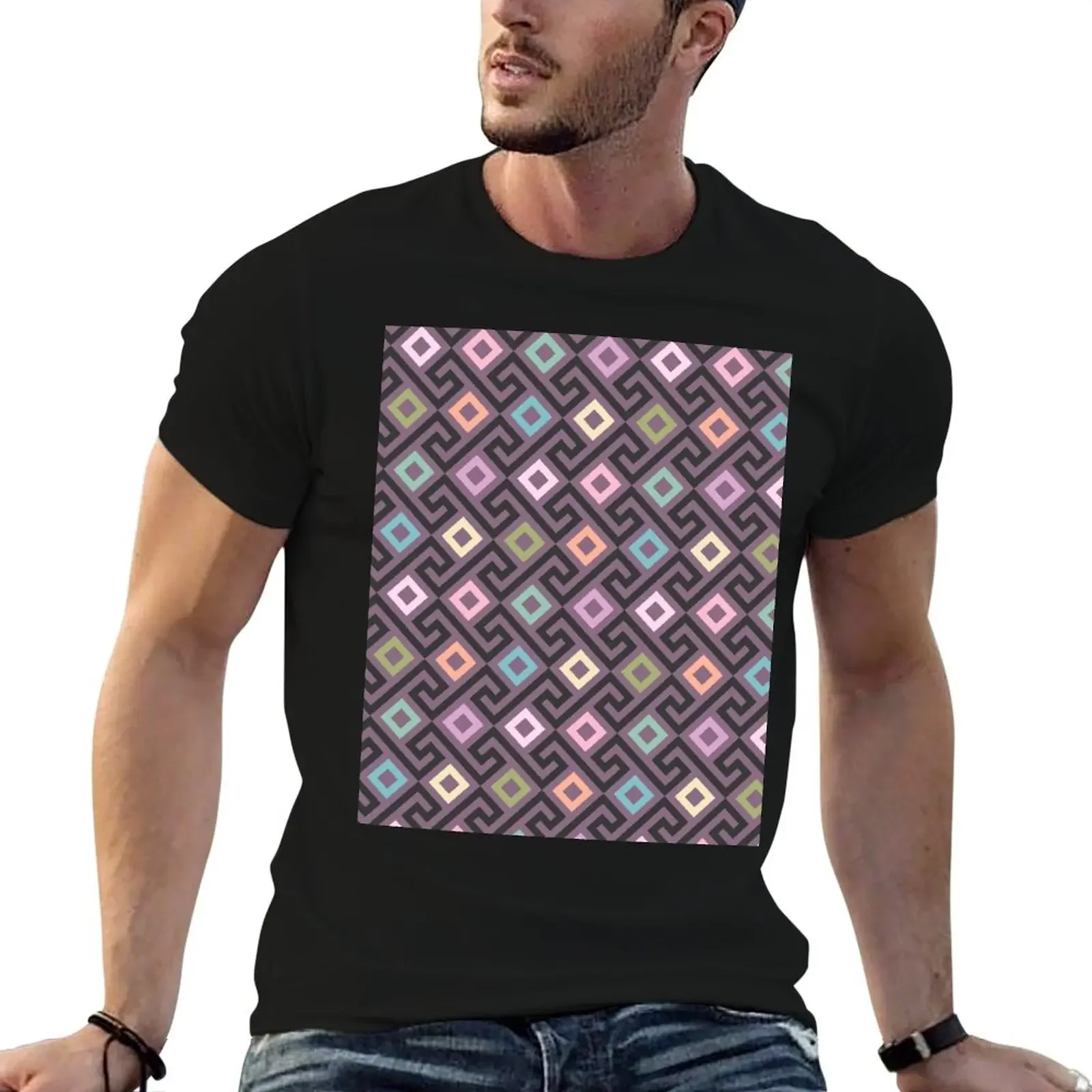 Copy of Pink Greck seamless pattern T-Shirt hippie clothes plus size clothes sports fans black t-shirts for men