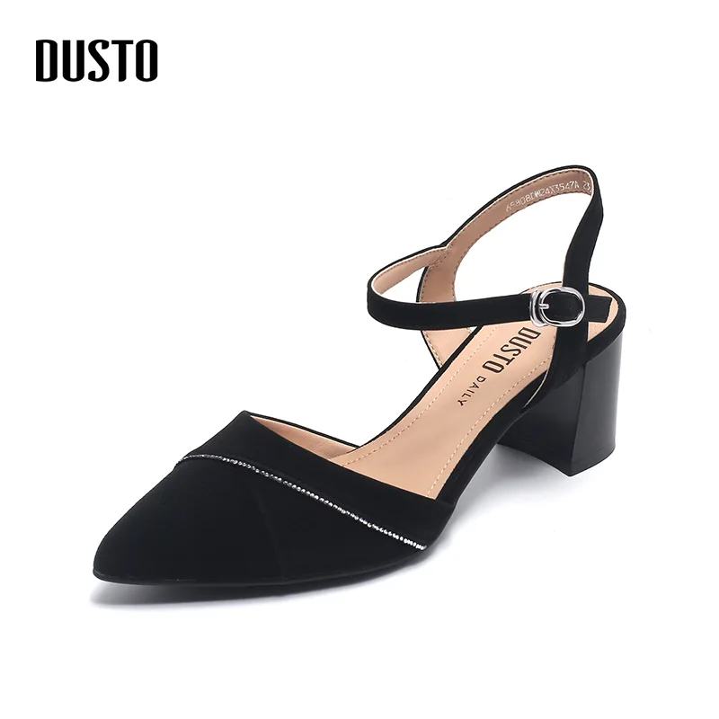 DUSTO backspace sandals women\'s shoes summer new elegant fashion block heel straight buckle pointed toe