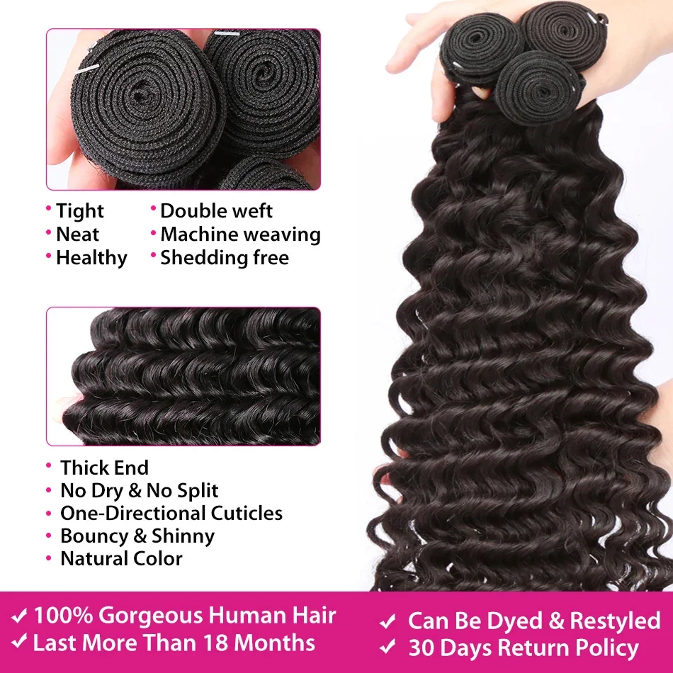 34 36 38 40 Inch Loose Deep Wave Bundles Human Hair 100% Brazilian Remy Hair Curly Water Wave 1 2 3 4 Bundles deal Wholesale