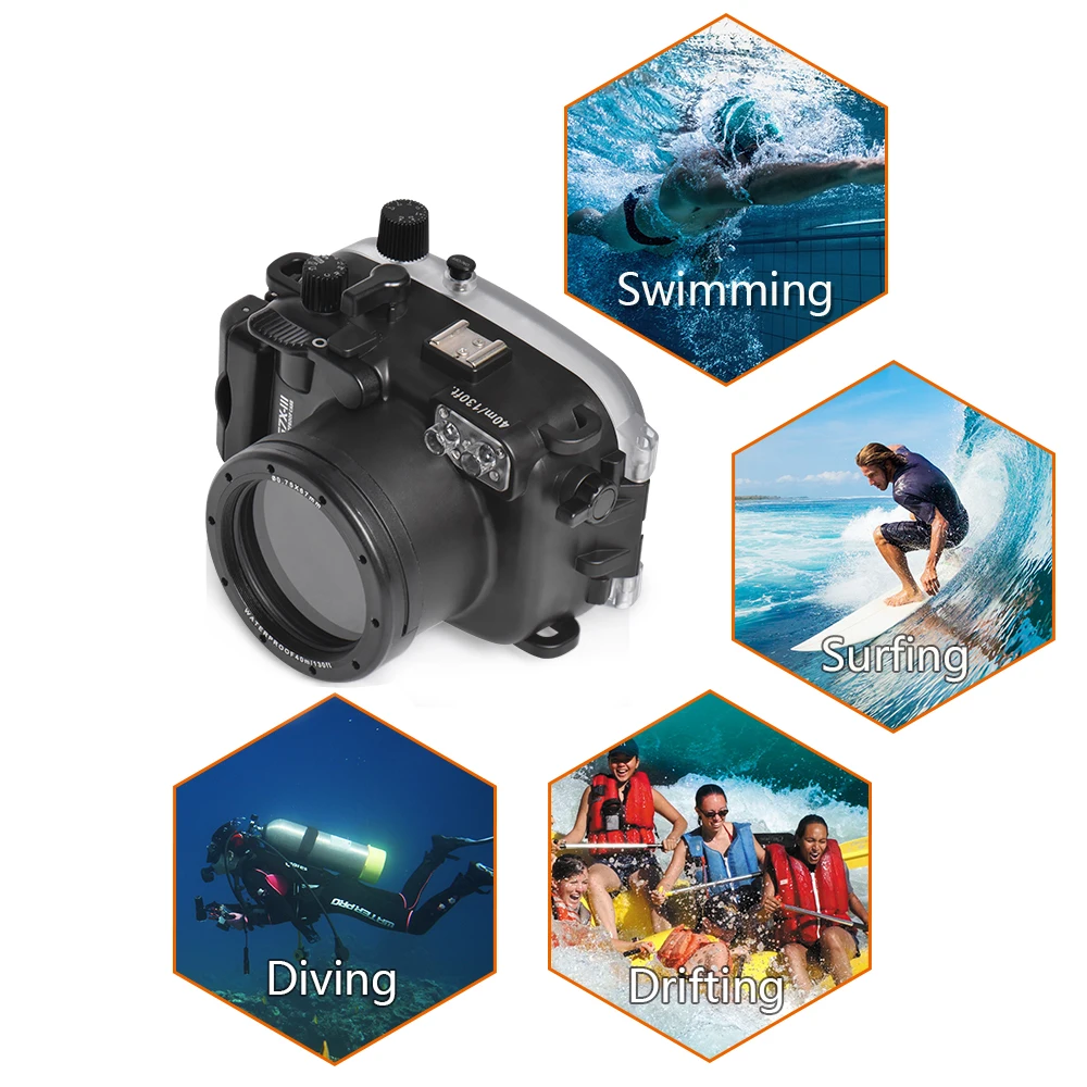 防水ハウジング付き水中カメラケース,40m,130フィート,canonパワー