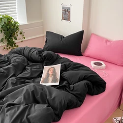 EGW Black Rose Bedding Set Solid 3/4pcs Home Linens Contrast Duvet Cover Pillowcase Flat/Fitted Sheet King Brife Sexy Room Decor