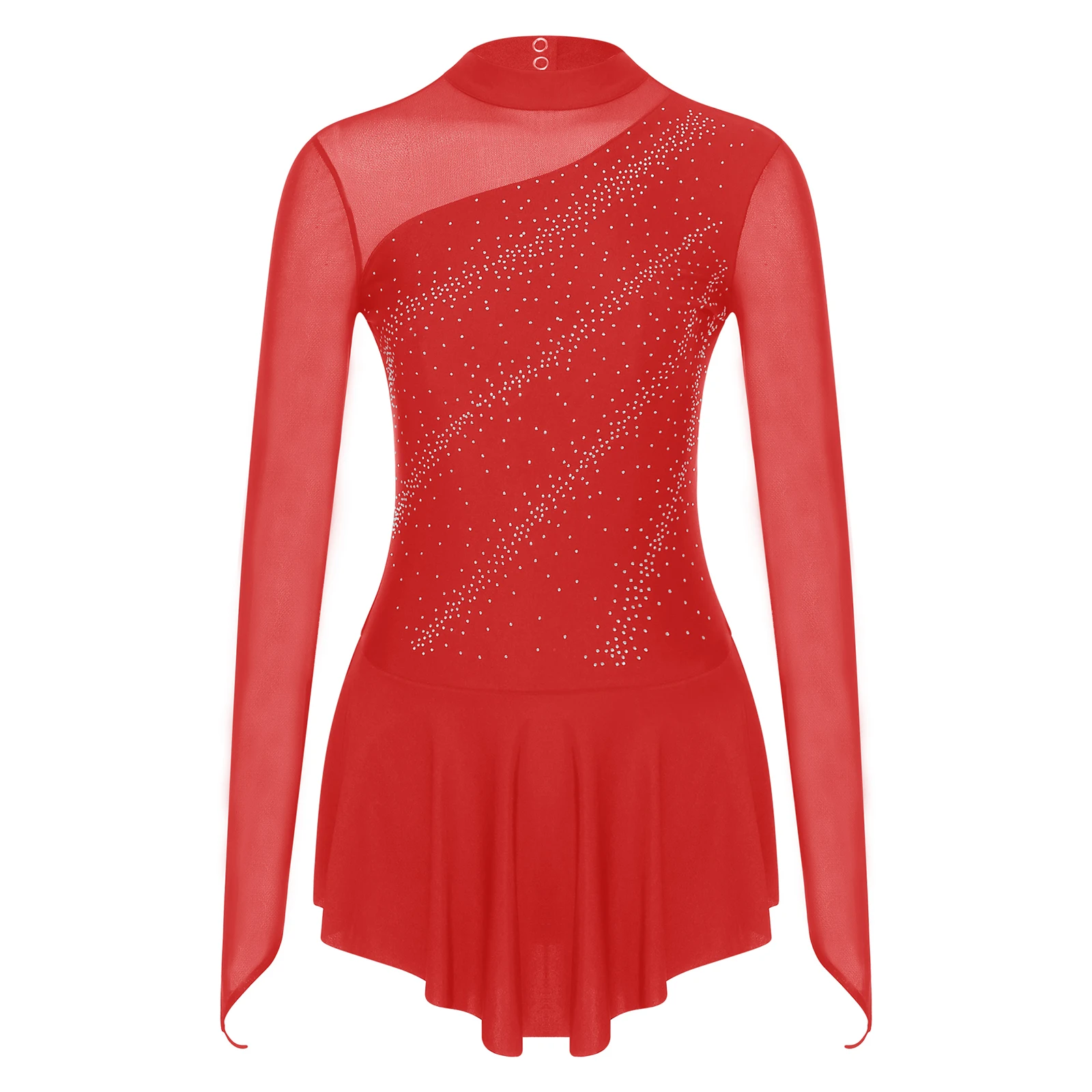 Women Glitter Rhinestone Figure Skating Costume Gymnatics Lyrical Ballet Girls Dance Dresses Dancewear Long Sleeve Leotard Dress