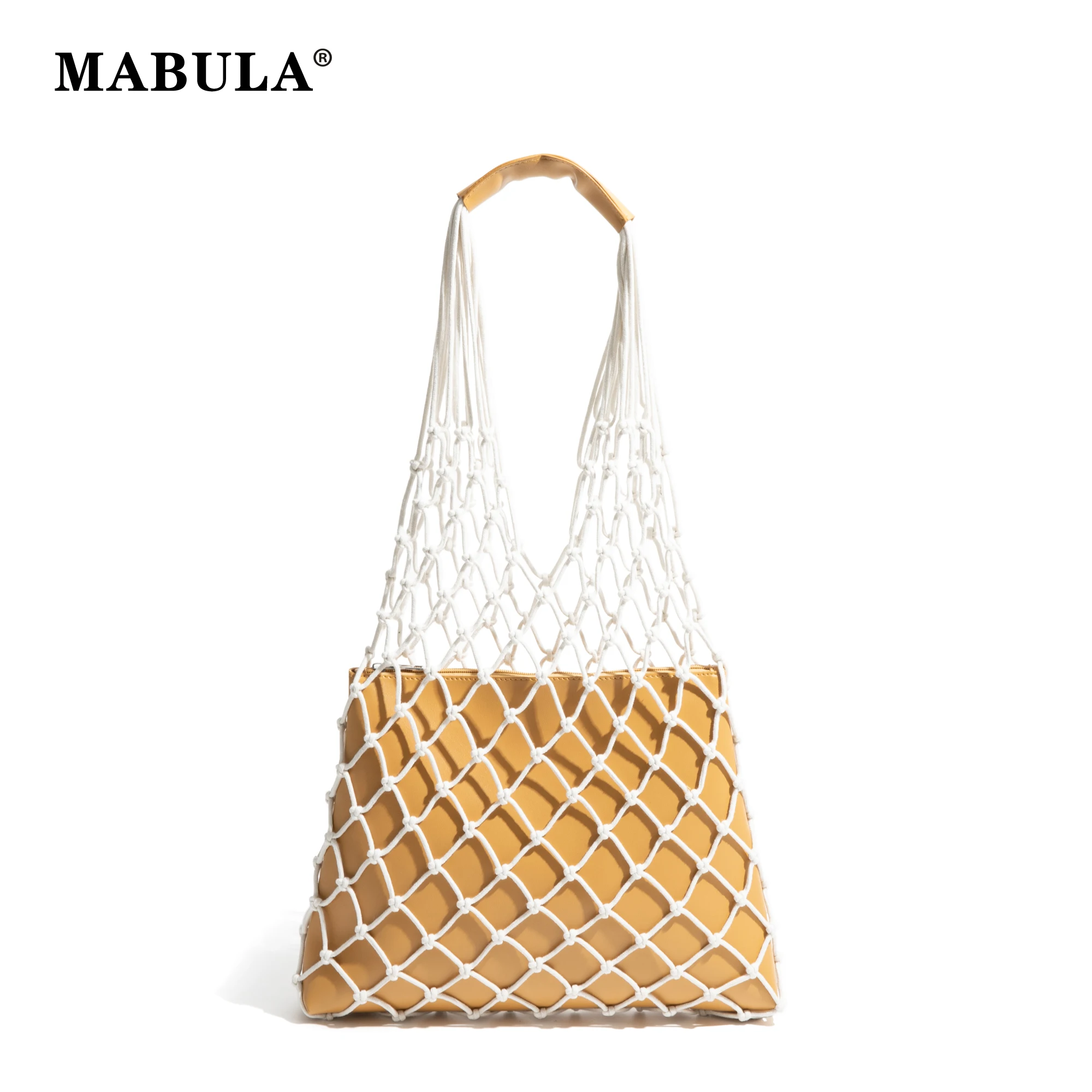 

MABULA Chic Fishing Net Single Shoulder Bag Triangle Shape Mesh Hobo Purse Set Fashion Beach Clutch Handbag