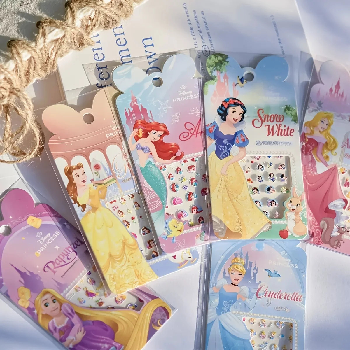 6 autocollants de la série Disney Princess, autocollants et décalcomanies pour ongles à faire soi-même, autocollants pour ongles en relief de dessins animés mignons