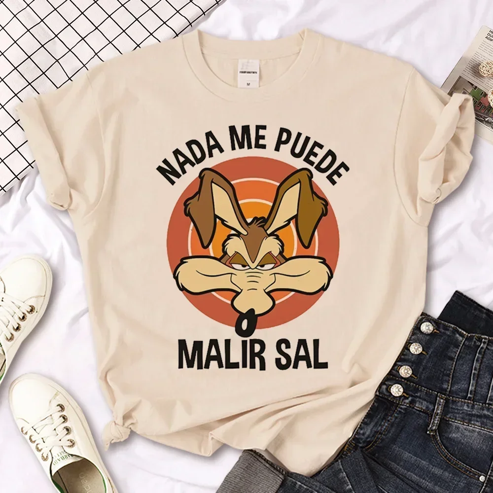 Camiseta con estampado de conejo y Coyote para mujer, ropa de calle de Manga Y2K, Top femenino