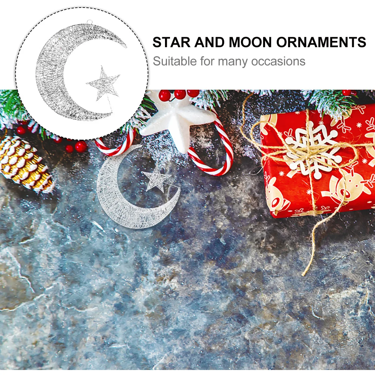 

1Pcs Christmas Iron Art Star Moon Hanging Ornament 20cm Long-Lasting Home Garden Decor Christmas Pendant Decoration