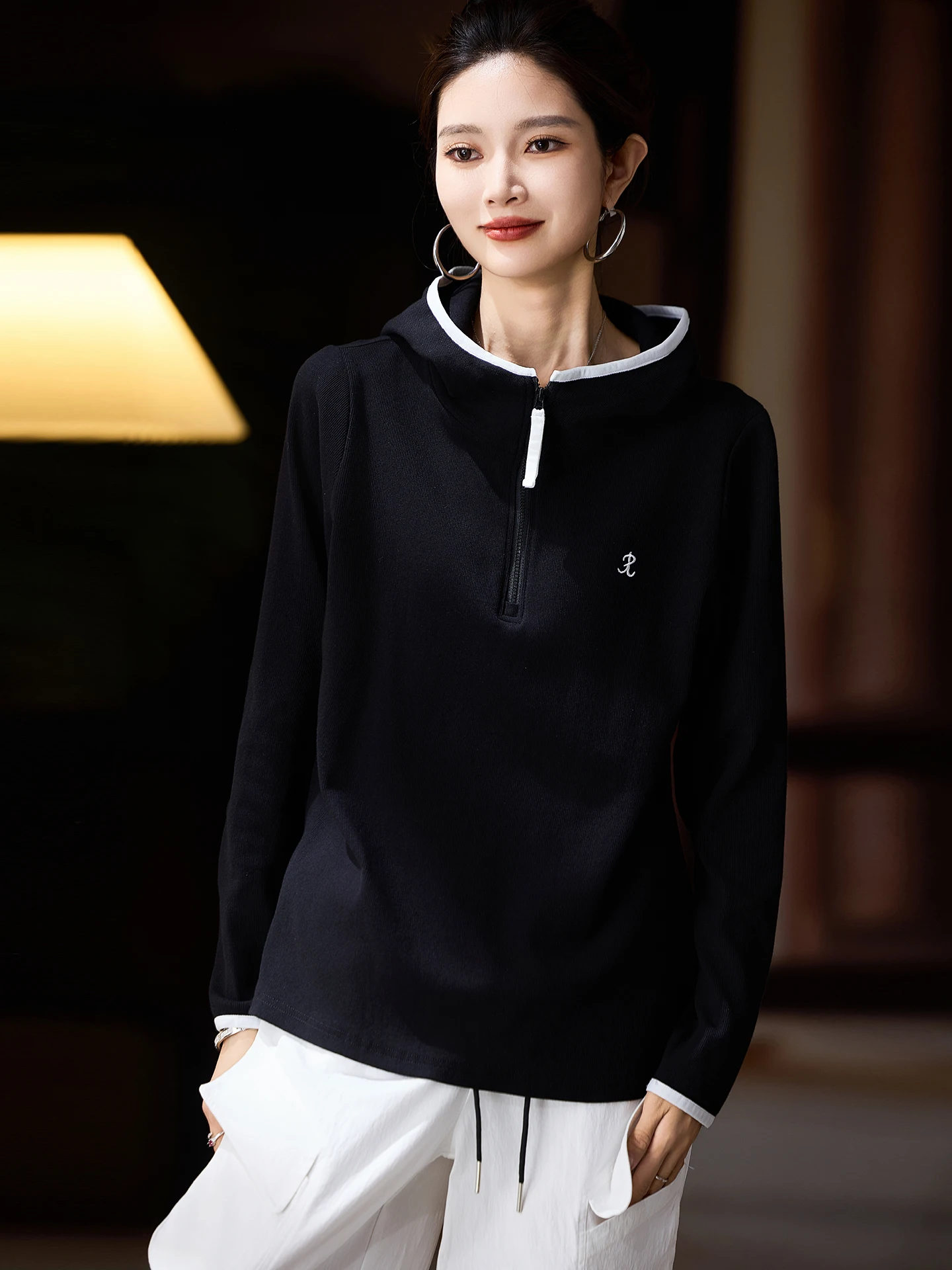 

Женская толстовка свободного кроя с вышивкой и полосками, повседневная, хлопковая, с длинным рукавом, в уличном стиле, осенняя новинка, большие размеры