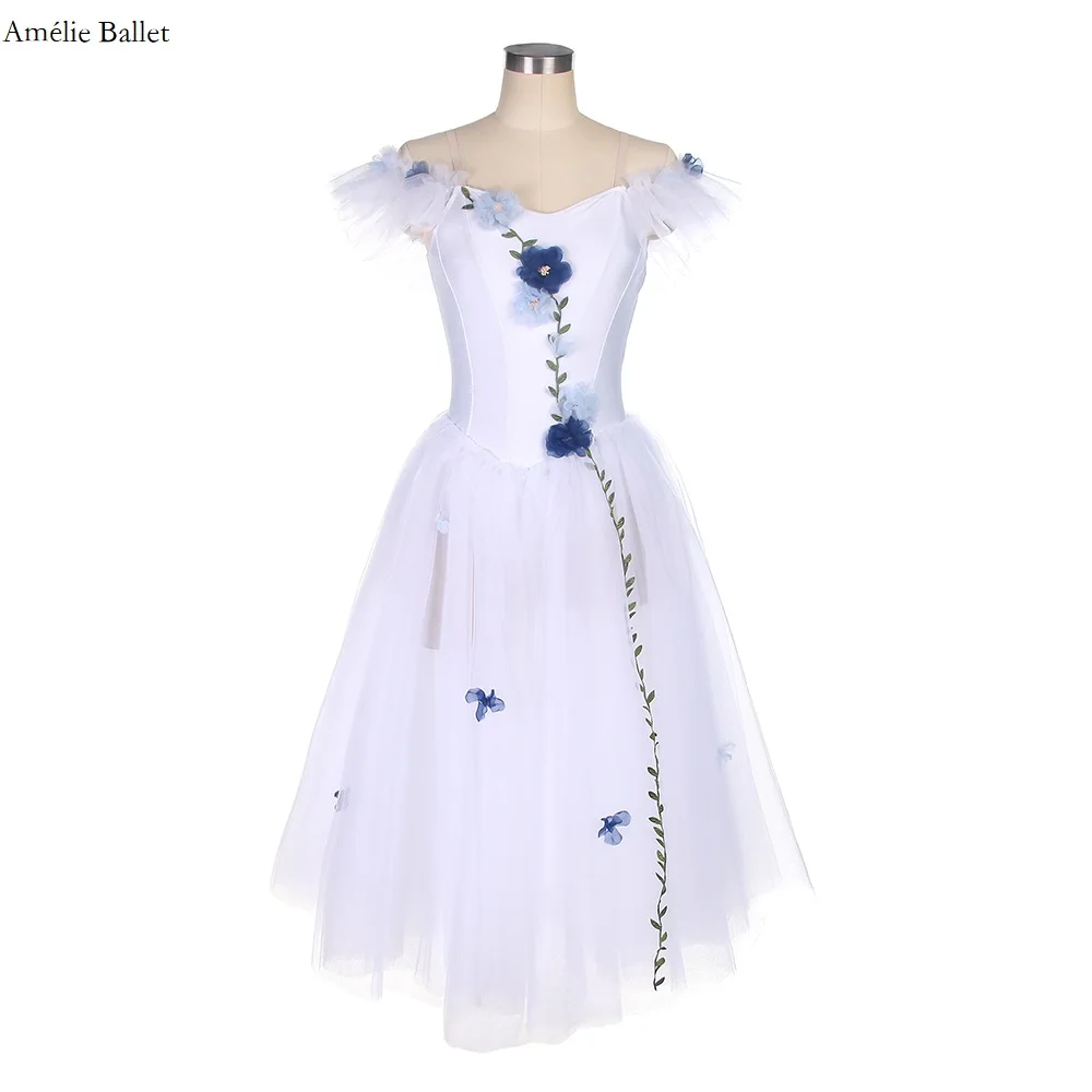 オフショルダーピンクベルベットボディスロマンチックチュチュフラワー装飾付きガールズ＆ウィメンズダンスコスチュームダンスドレス15色