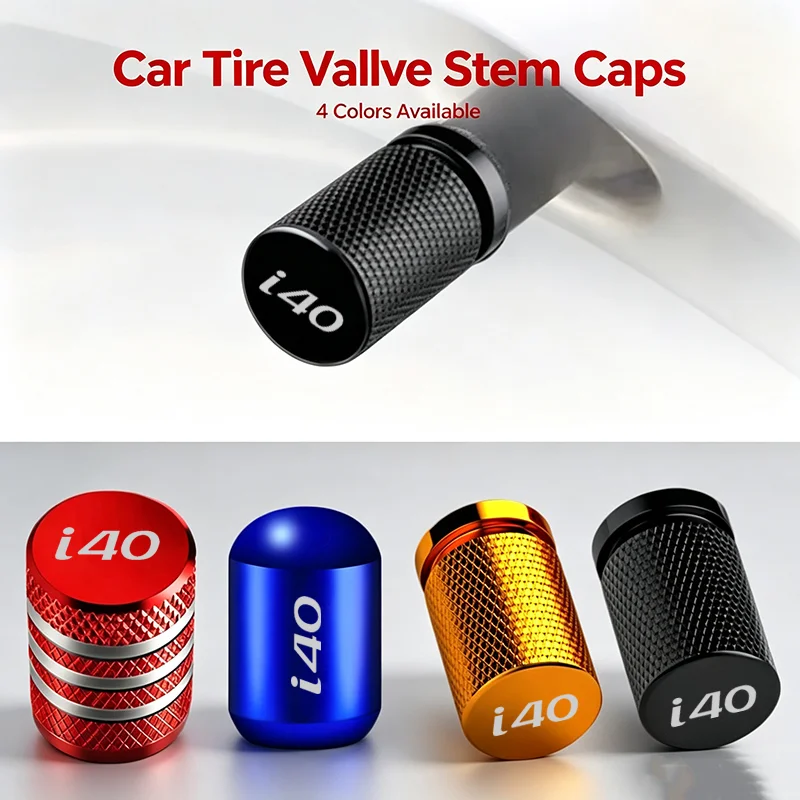 Aluminum Car Tire Valve Stem Caps For Hyundai i40 Logo Auto Wheel Air Valve Waterproof Dustproof Tyre Decoration Covers 4Pcs