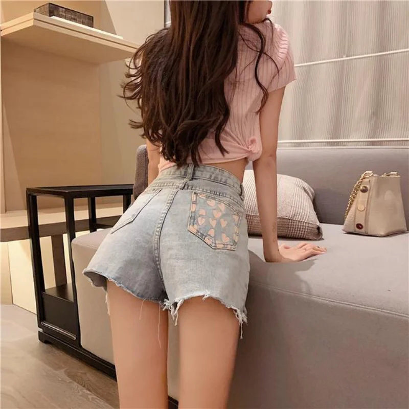 

Sexy Women's Denim Shorts with Rhinestones Short Jeans Pants for Woman To Wear Ripped Mini Vintage Casual Classic Aesthetic Hot