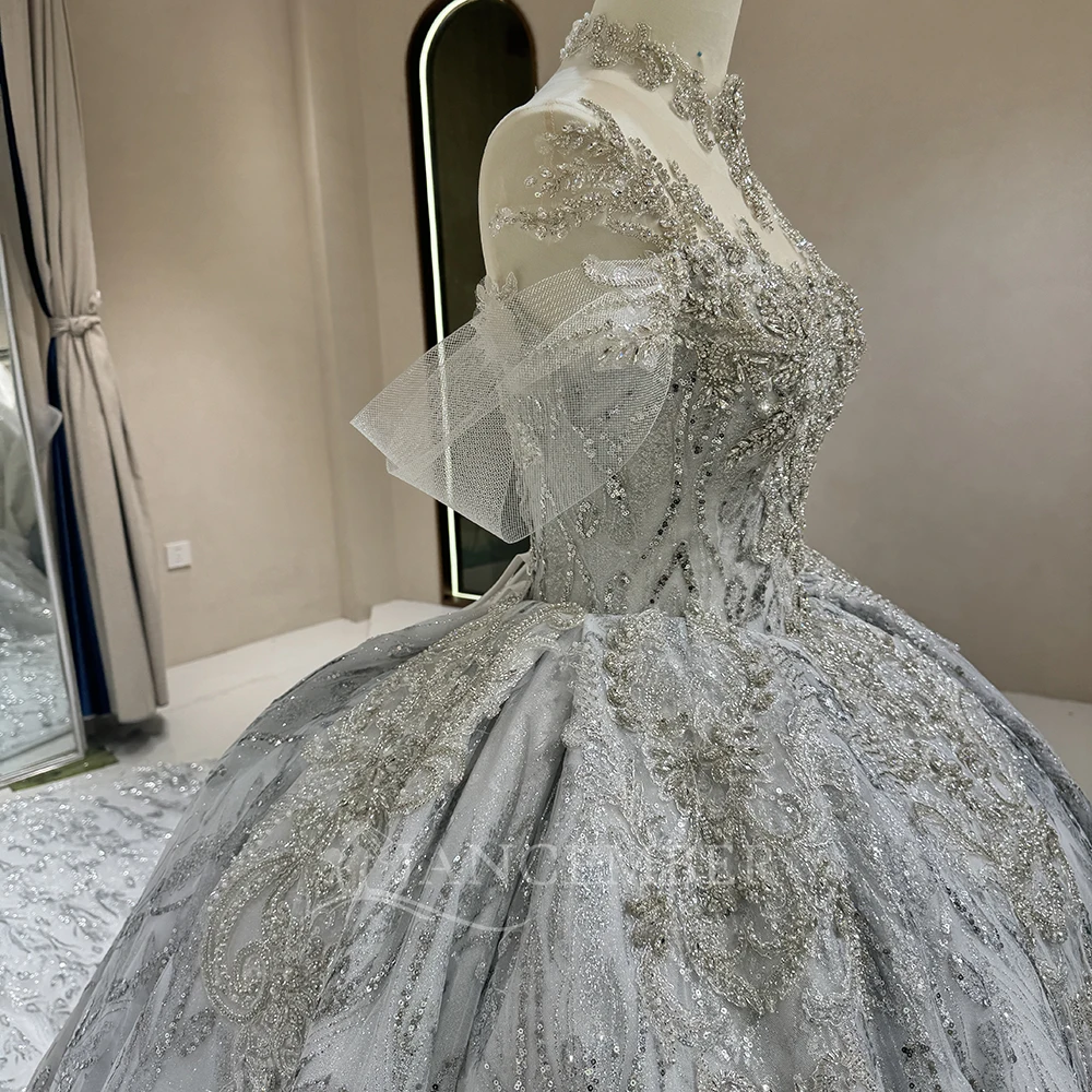 ที่กําหนดเองชุดแต่งงานเพิ่มเติมไข่มุกSequinsชุดเจ้าสาวOคอลูกปัดแขนสั้นLace Up Vestidos De Novia 2025