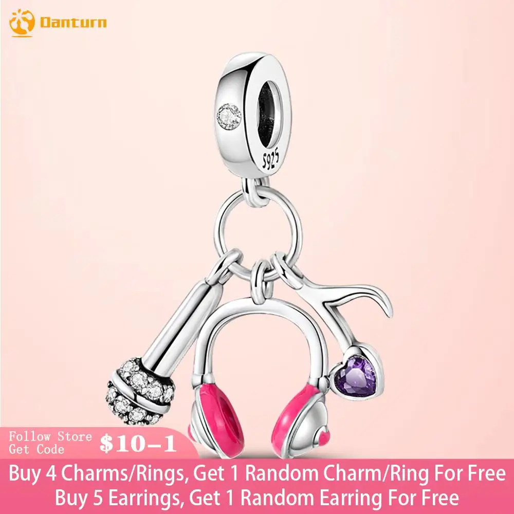 Danturn 925 Sterling Silver Beads Enjoy the Music Dangle Charm fit Original Pandora Bracelets Fashion Women Jewelry