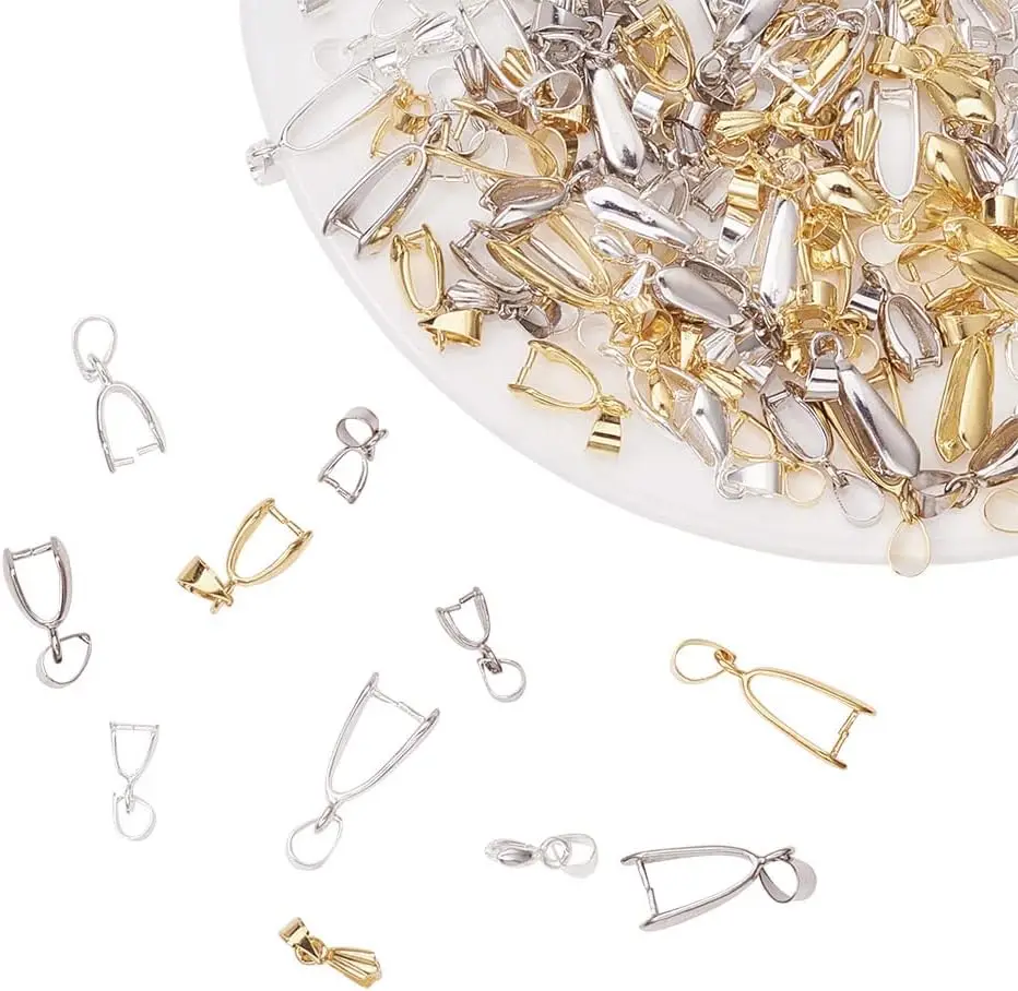 

120pcs Brass Pinch Clip Bail Clasp Dangle Charm Bead Pendant Connector Findings 12 Styles for Jewelry Making