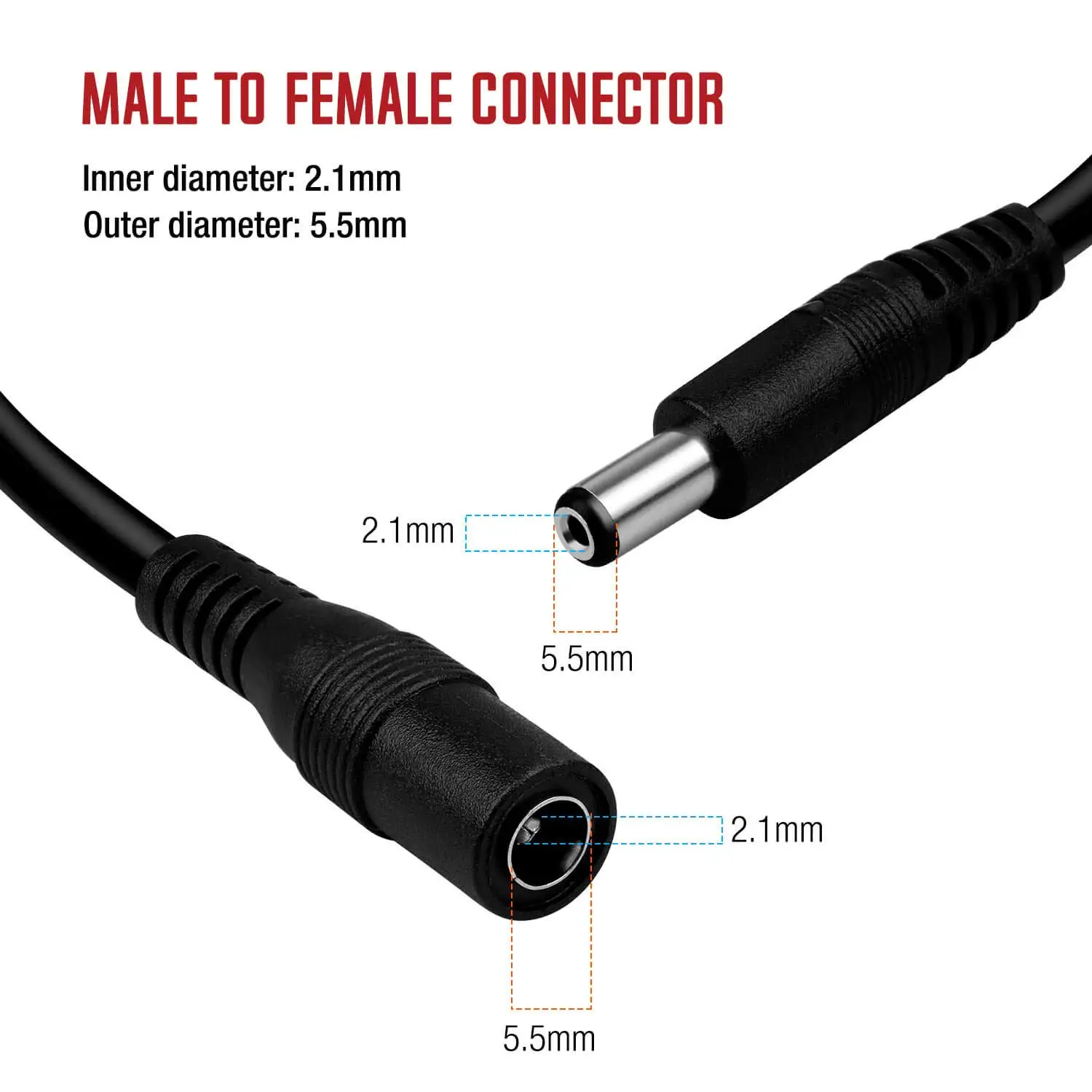 Conector de Cable de extensión de CC de 2M, 3M, 5M, 10M, 20M, Cable de alimentación de 12V, adaptador de Cable de extensión macho a hembra para tira