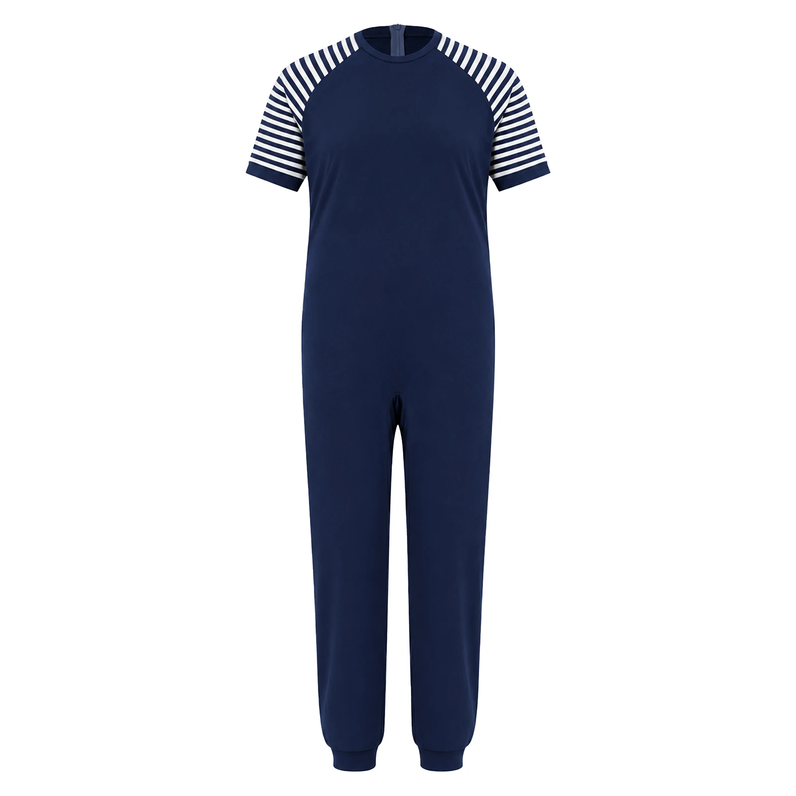 Men Short Sleeve Back Zipper Adaptive Pajamas Jumpsuit Special Needs Anti-strip Clothing Nightwear Homewear for Autistic Adults