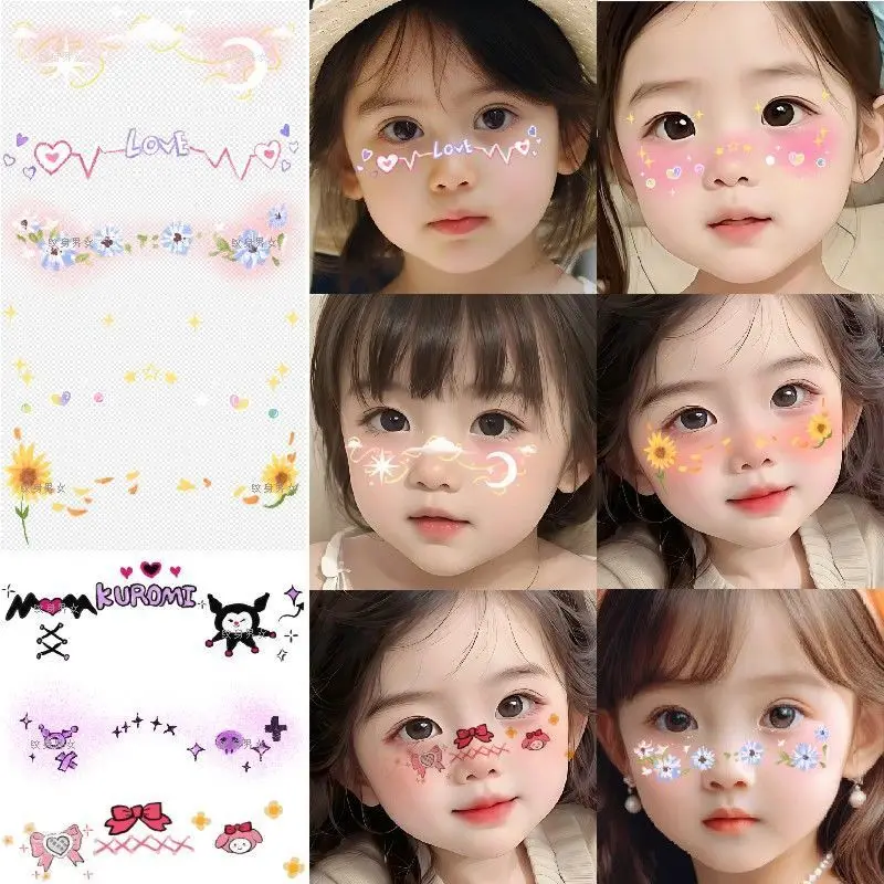 5pcs HelloKitty MyMelody Kuromi Cartoon Face Tattoo Sticker Kawaii Diy Children Halloween Christmas Waterproof Girl Makeup Decal