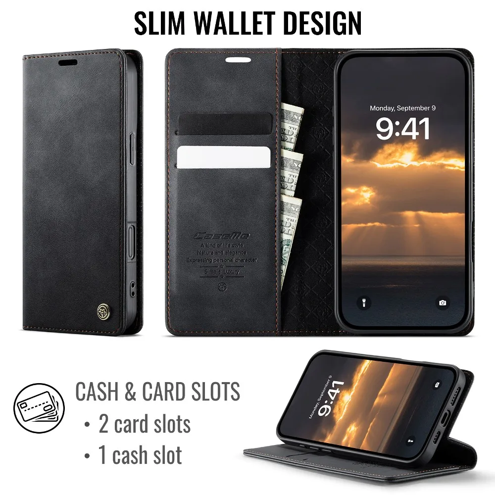 Einfarbig Leder Flip Wallet Karte Fall Telefon Abdeckung Für iPhone 16e 15 Pro Max 14Plus 13 Pro 12 Mini 11 Xs Max XR SE 6 7 8 Plus