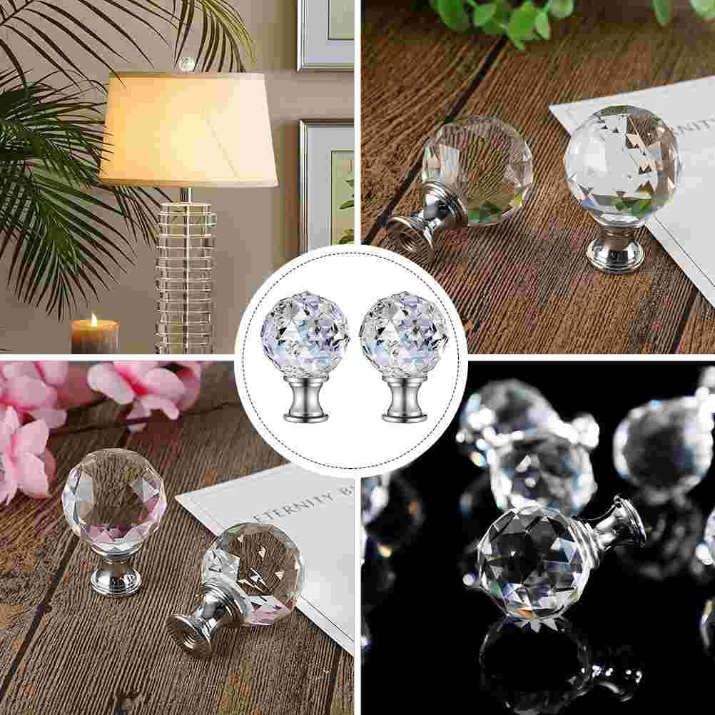 2 Pcs Curtain Poles Lampshade Decorative Head Decoration Knobs Light Finial Transparent Screw