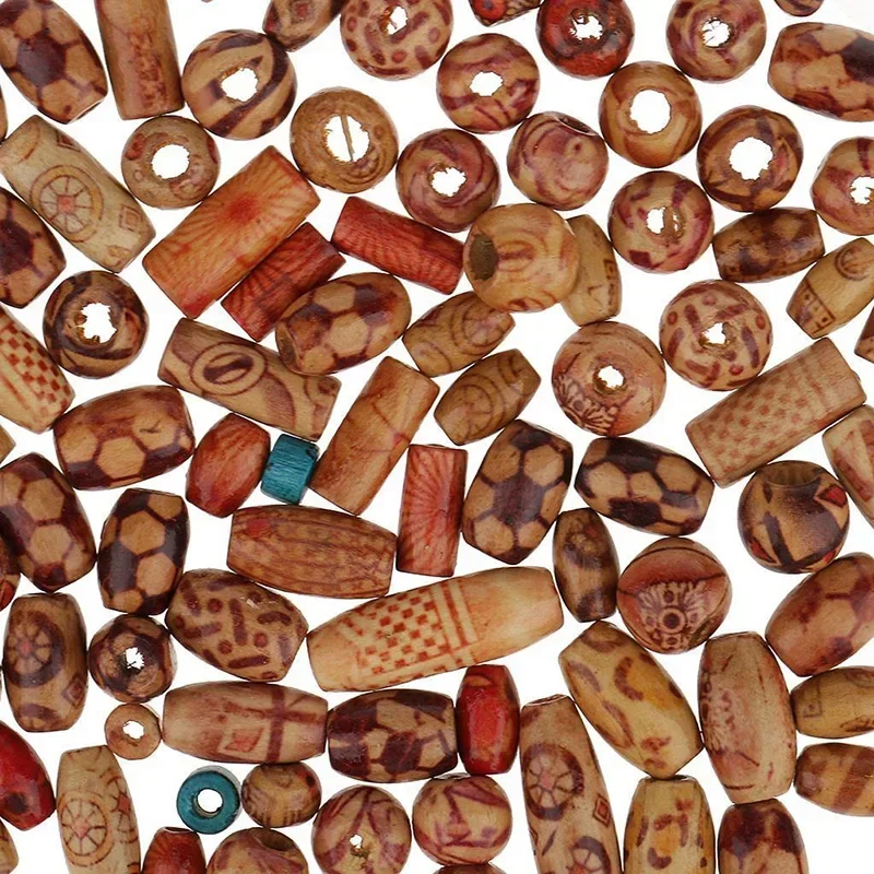 100pcs Wooden Boho Mixed Large Hole European Beads For Crafts Jewelry Making DIY Apparel Sewing Supplies