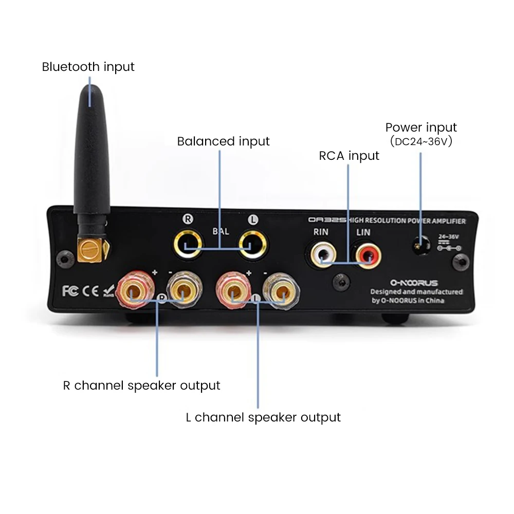 O-NOORUS OA36S BT 5.0 Desktop Digital Amplifier Dual MA12070 Fully Balanced HIFI Class D Power Amplifier Supports APTX RCA TRS