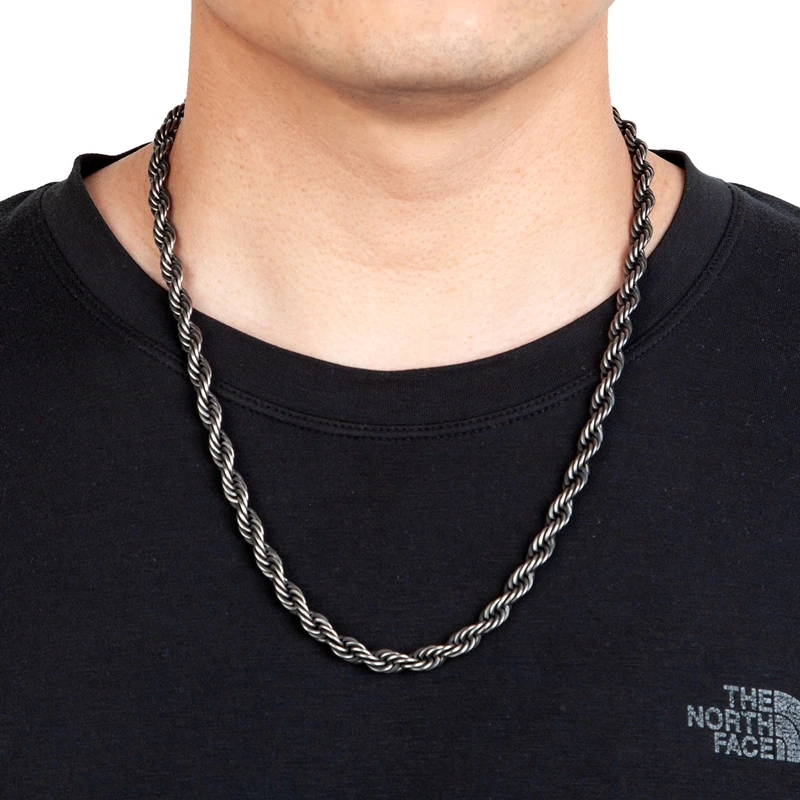 MKENDN Locomotive Men Hip-Hop Vintage Oxidized Black Twisted Rope Chain Necklace Stainless Steel Waterproof Choker For Men Women