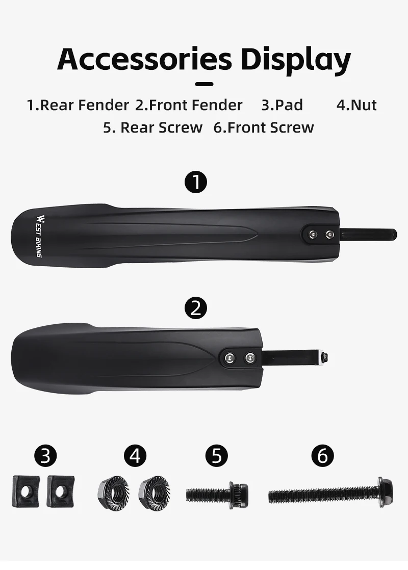 WEST BIKING Mountainbike-Schutzblech-Set 9cm Breiter Bogen Wasserdichte Schutzbleche Schraubbefestigung für 26 27,5 29 MTB Stadtfahrrad-Zubehör – Detail 8