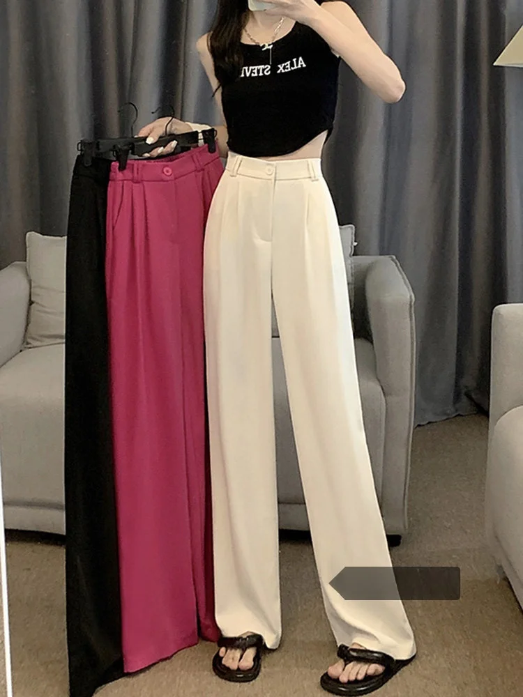 

High Waist Loose Fit Women's Casual Pants Thin Winter Sle Slimming Suit Pants Wide Leg Floor Length White Trousers
