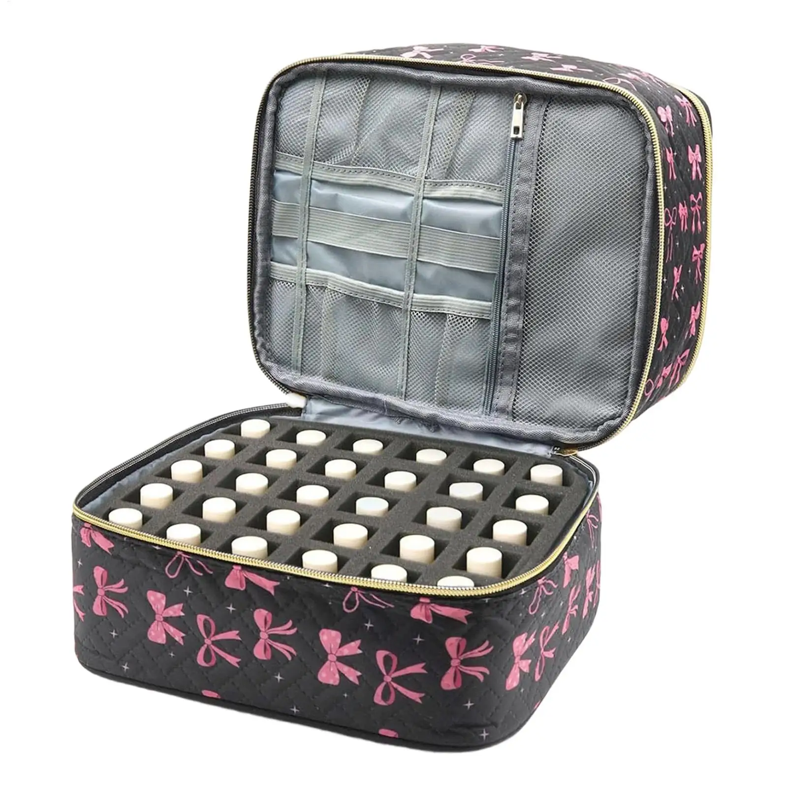 Nail Box Organizer Case Nail Organizers & Storage Tool Box Makeup Holder with Black Bow Design Women's cosmetic bag for Manicure