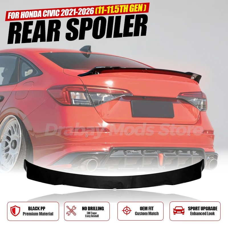 Rear Trunk Spoiler For Honda Civic 11 11.5TH 2021+ Yofer Style PP Material Ducktail Wings Body Kits Exterior Tuning Accessories