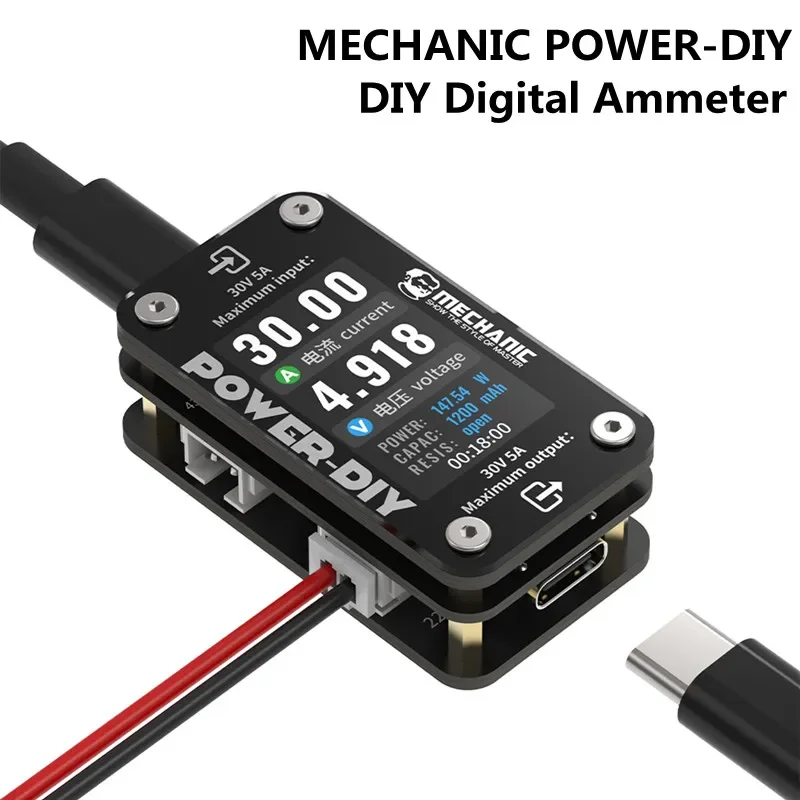 MECHANIC Power DIY Digital Ammeter with Rotary Screen Multi-function Type-C XH2.54 Mobile Phone Voltage Current Testing Tool