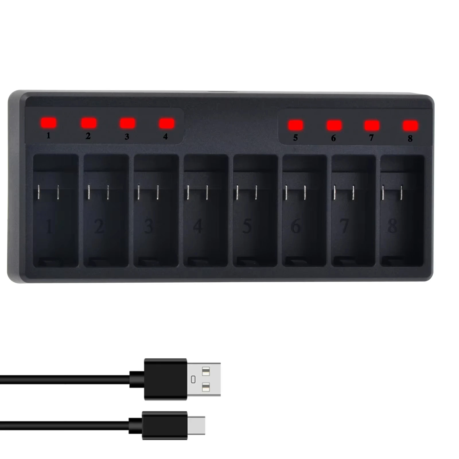 8 Port Slot Battery Charger For Go Pro Gopro Hero 12 11 10 9 Black Sport Camera Accessories With USB Cable Travel