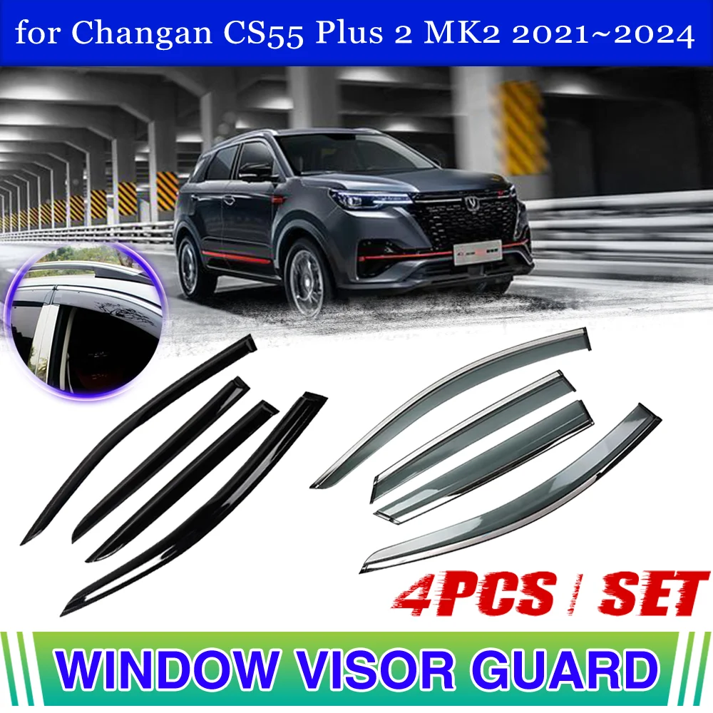 Car Window Visor for Changan CS55 Plus 2 MK2 2021~2024 Door Vent Smoke Awning Sun Rain Eyebrow Guard Cover Deflector Accessories