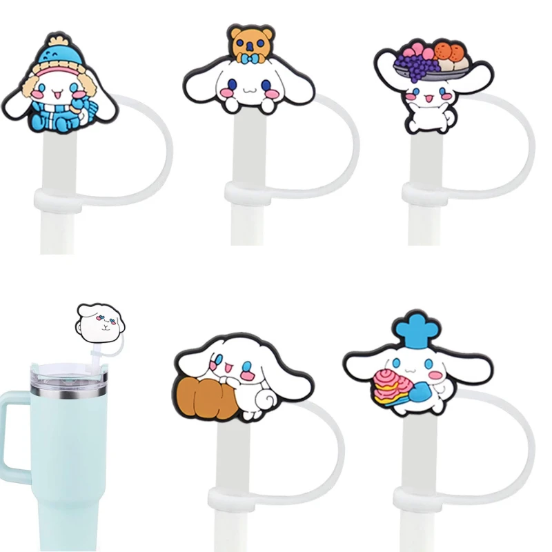 MINISO Anime Straw Covers Cap for Cup Straw Accessories Sanrio Cinnamoroll Series Reusable Silicone Dust Cover Holiday Parties