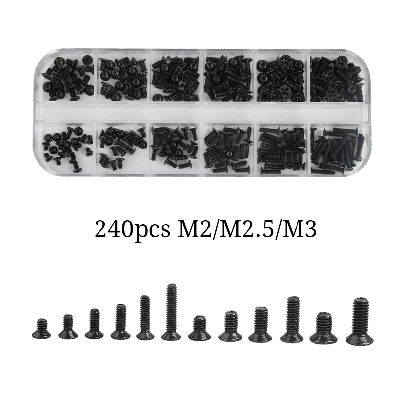 

240pcs M2 M2.5 M3 Screw Set Machine Repair Screw Flat Head Phillips Drive Accessories for Computer Electronic Laptop Screws