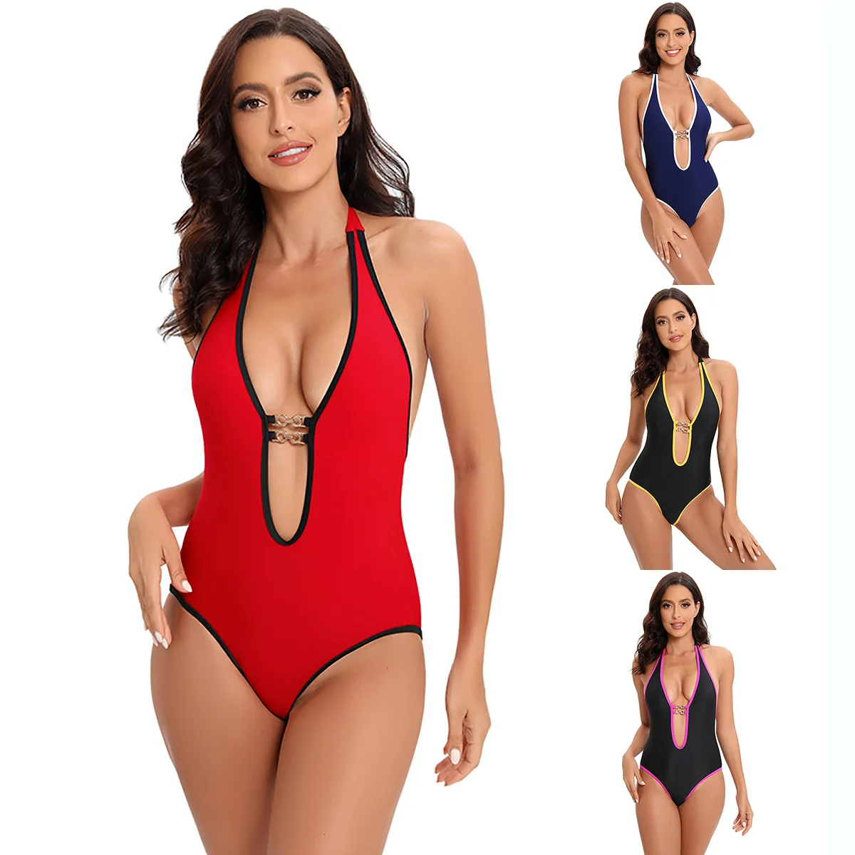 

Tight new swimsuit women's one-piece conservative sexy solid color belly covering bikini One-piece Swimsuit 2024 2024