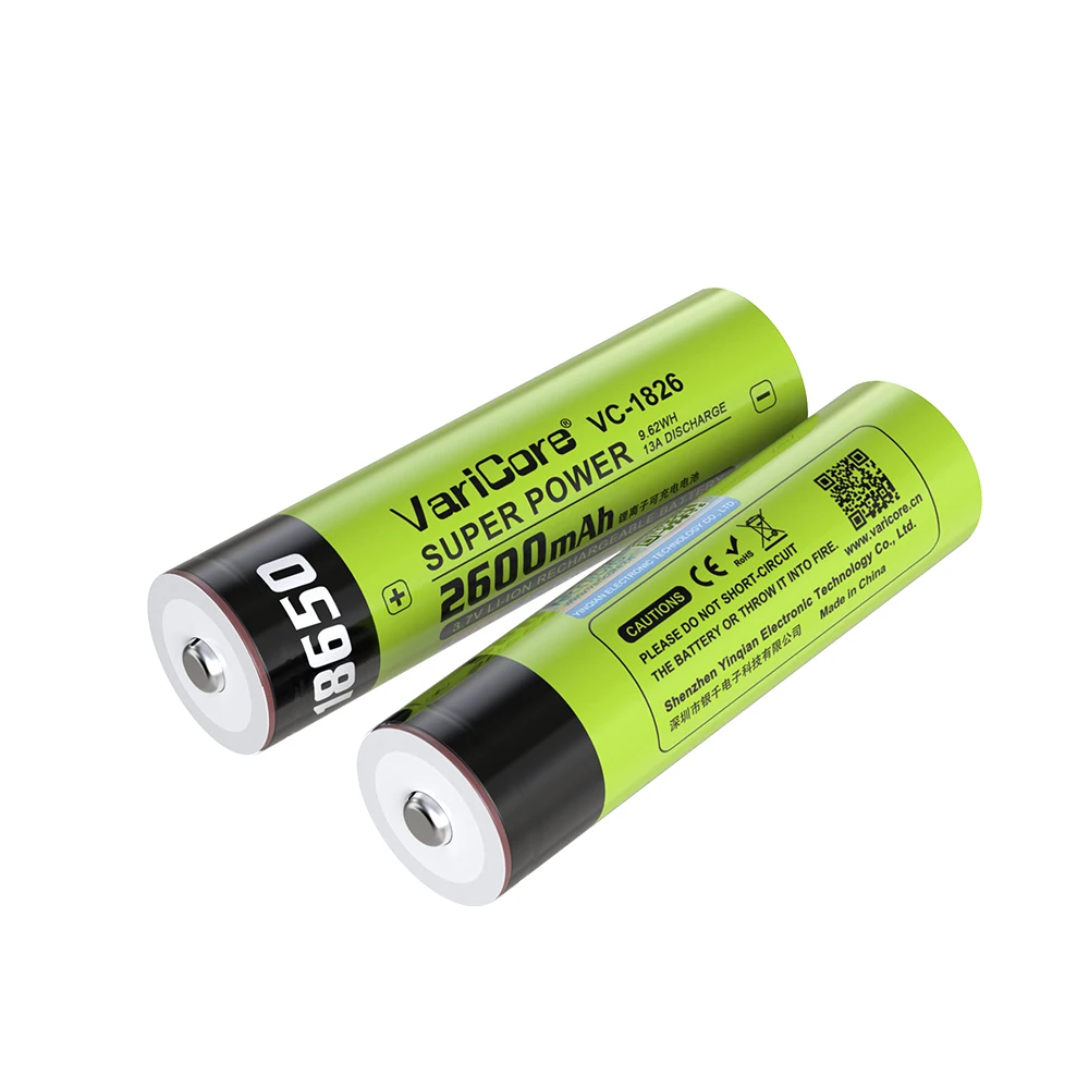 VariCore VC-1826 18650 Lithiumbatterie (Spitze)/wiederaufladbar/langlebig/Power-Batterie/3,7 V Spannung/große Kapazität 2600 mAh