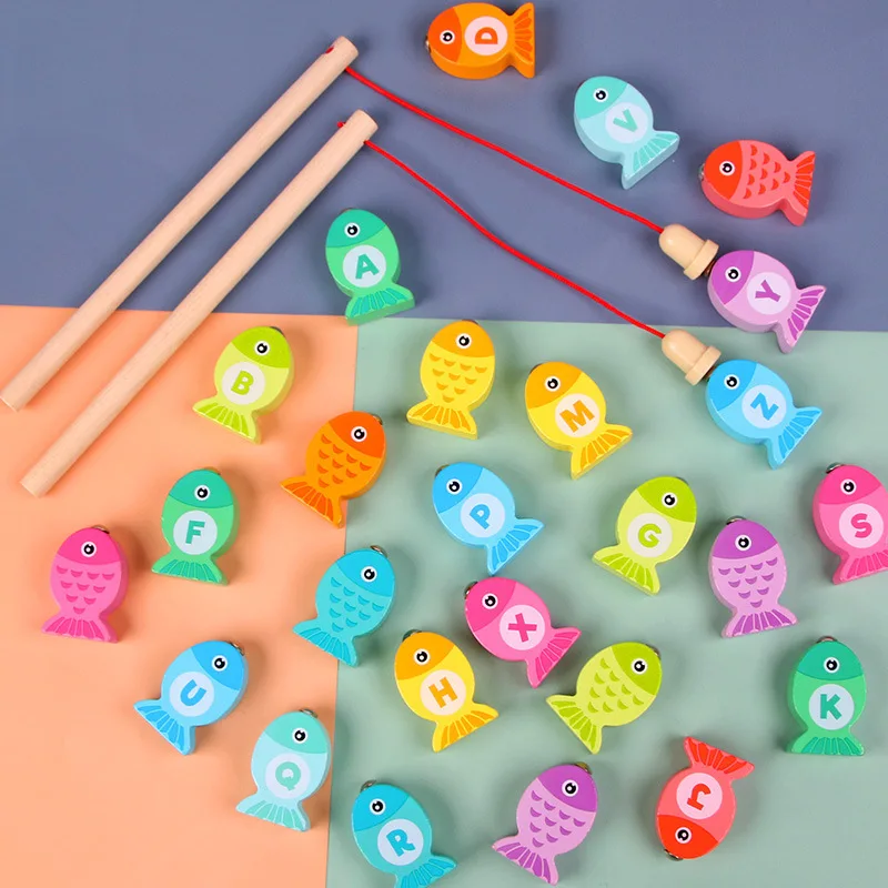 Kids Wooden Fishing Game Toys Gifts Early Education Alphabet Numeric Cognitive Toys Children Interactive Games Toys for Gifts