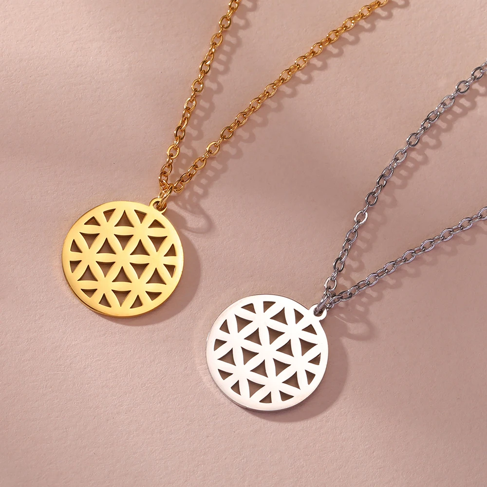 Dawapara Chakra Flower of Life Necklace Sacred Geometry Mandala Pendant Good Luck Amulet Stainless Steel Jewelry New Year Gift