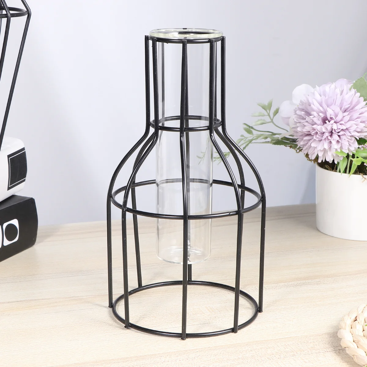 1 шт., железная художественная стеклянная трубка, ваза, цветочный плантатор, гидропоника, декор, металлический кронштейн, домашний художественный подарок для особых случаев