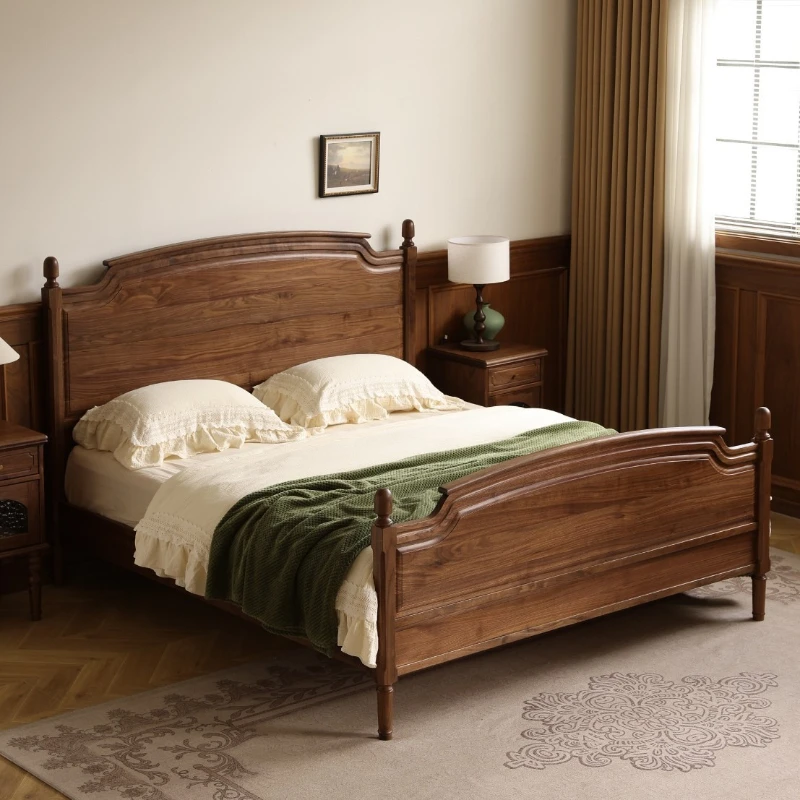 

American black walnut solid wood bed French retro 1.8 meters double bed furniture household small apartment 1.5 meters