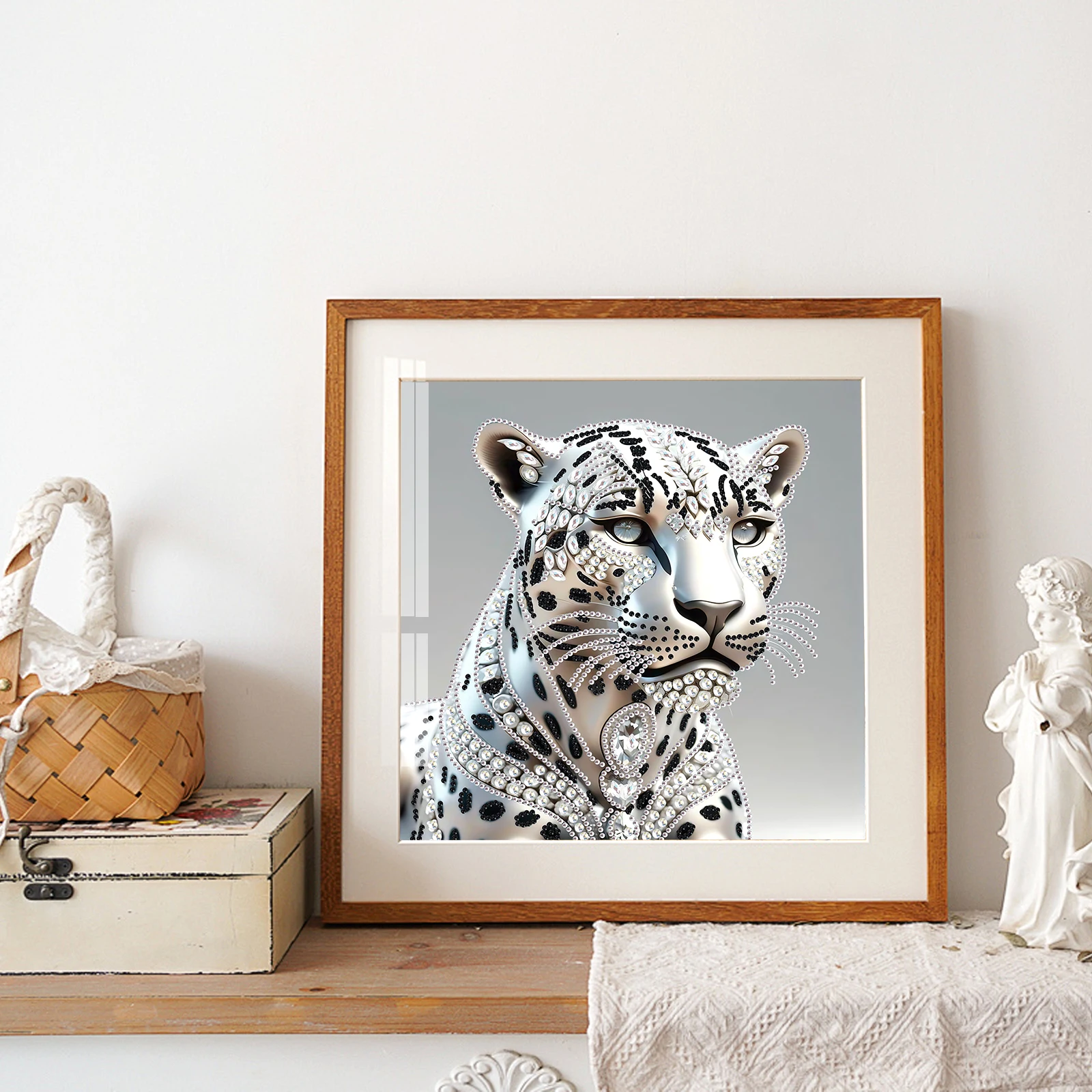 طقم طلاء فني ماسي على شكل خاص على شكل الفهد الفضي DIY للمبتدئين البالغين، طقم ألماس كريستالي كهدية لتزيين جدران المنزل