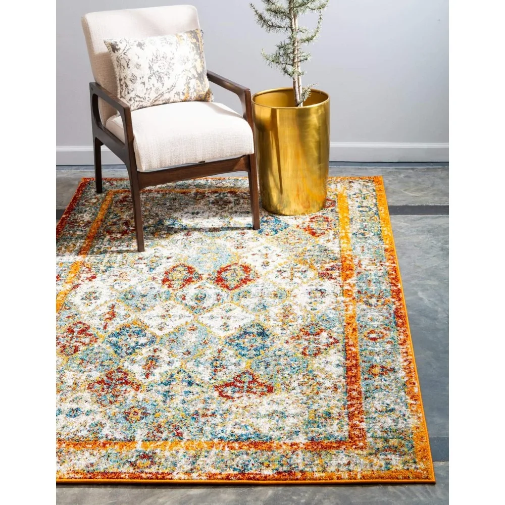 

Rosso Collection Vintage, Traditional, Bohemian, Geometric, Distressed, Southwestern Area Rug, 8' 0" x 10' 0", Beige/Orange