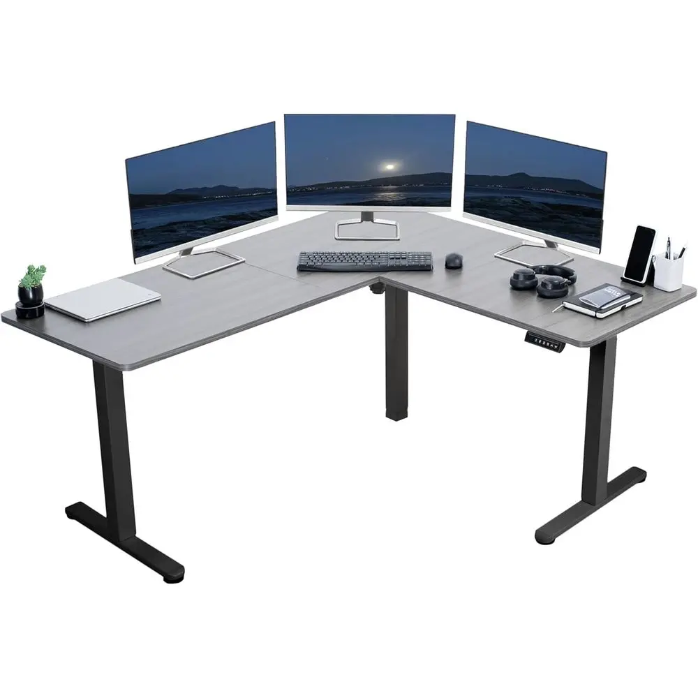 

Reversible L-Shaped Electric Height Adjustable Desk, 63x55, Gray Top, Suitable for Home and Office