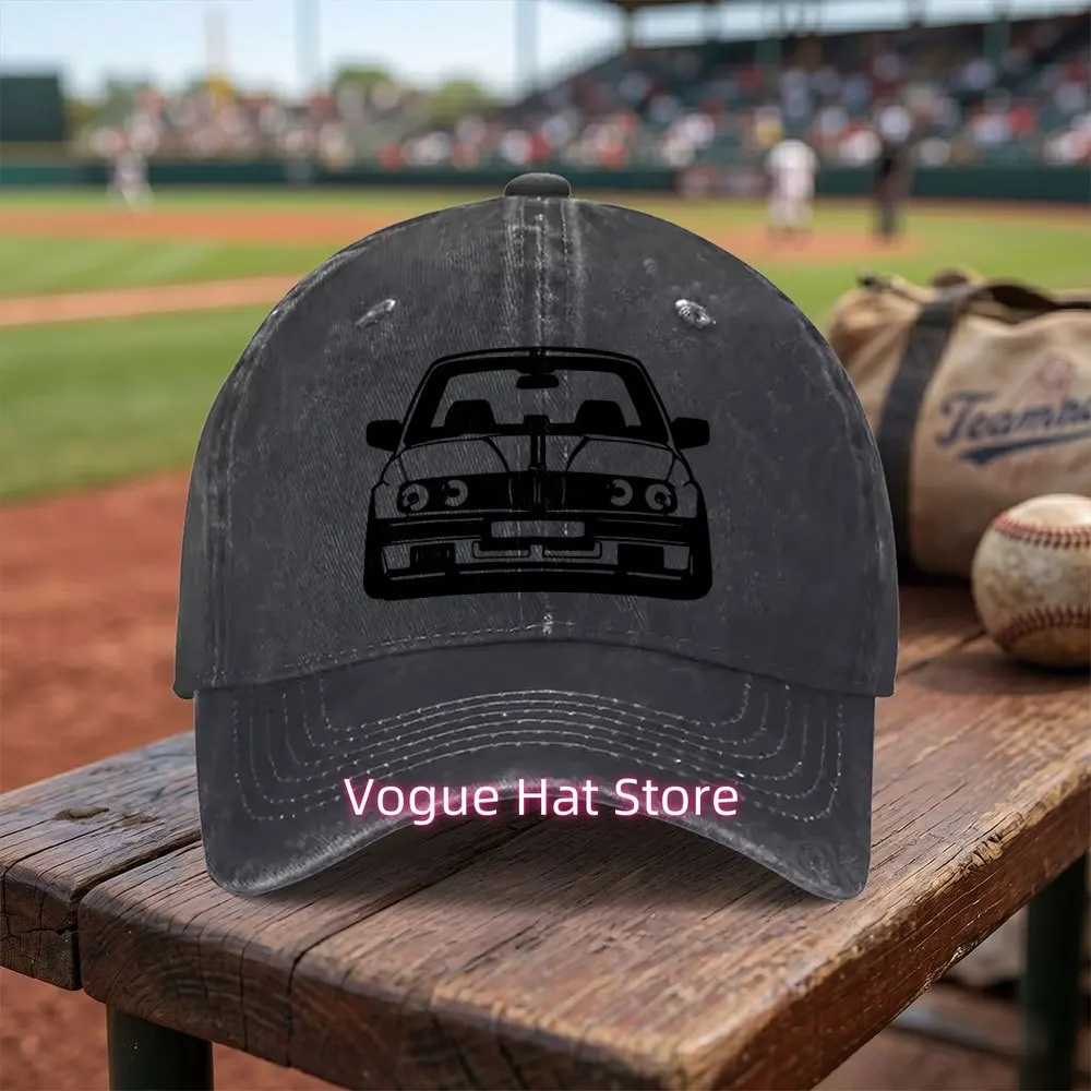 Exquisite Elegant Car Outline Washed Baseball Cap, Adjustable Buckle Design, Lightweight And Breathable, All-Season Unisex, Suit
